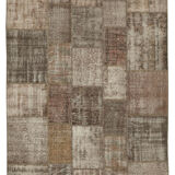 Hand-knotted turkish vintage 203 cm x 303 cm brown patchwork rug
