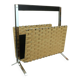 1970s vintage magazine rack newspaper holder chrome leather bamboo