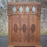 Bookcase carved wood 3 old doors, bookcase window beveled