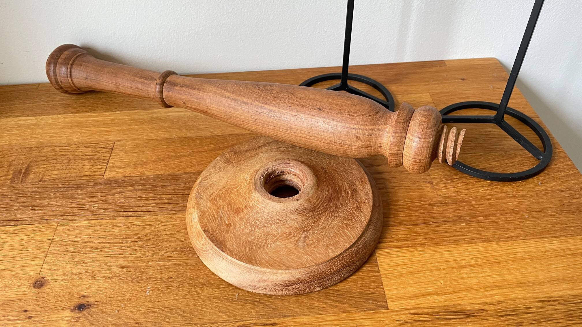 Trio of Vintage Teak and Steel Candlesticks