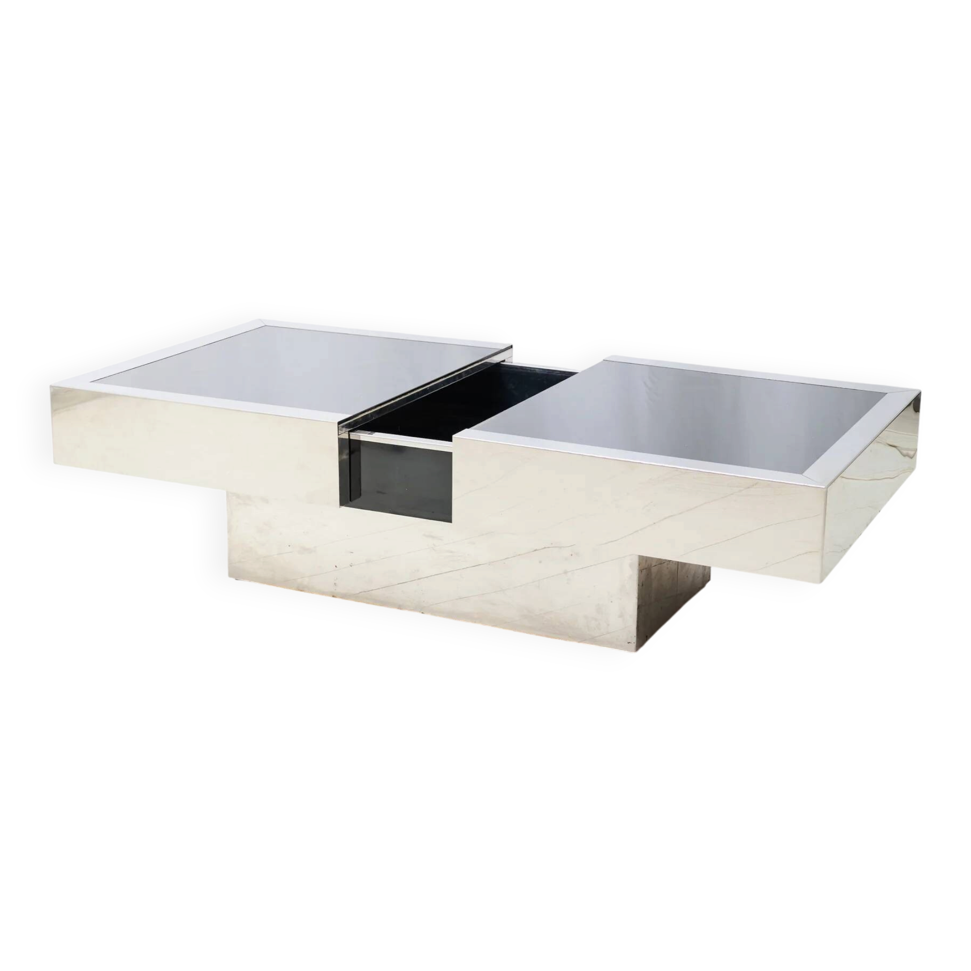 Black and chrome bar coffee table, Willy Rizzo, Cidue, 1970s