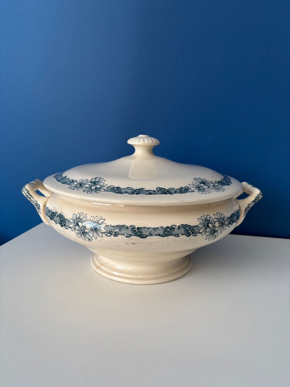 Blue ironstone soup tureen Longchamp model Denise