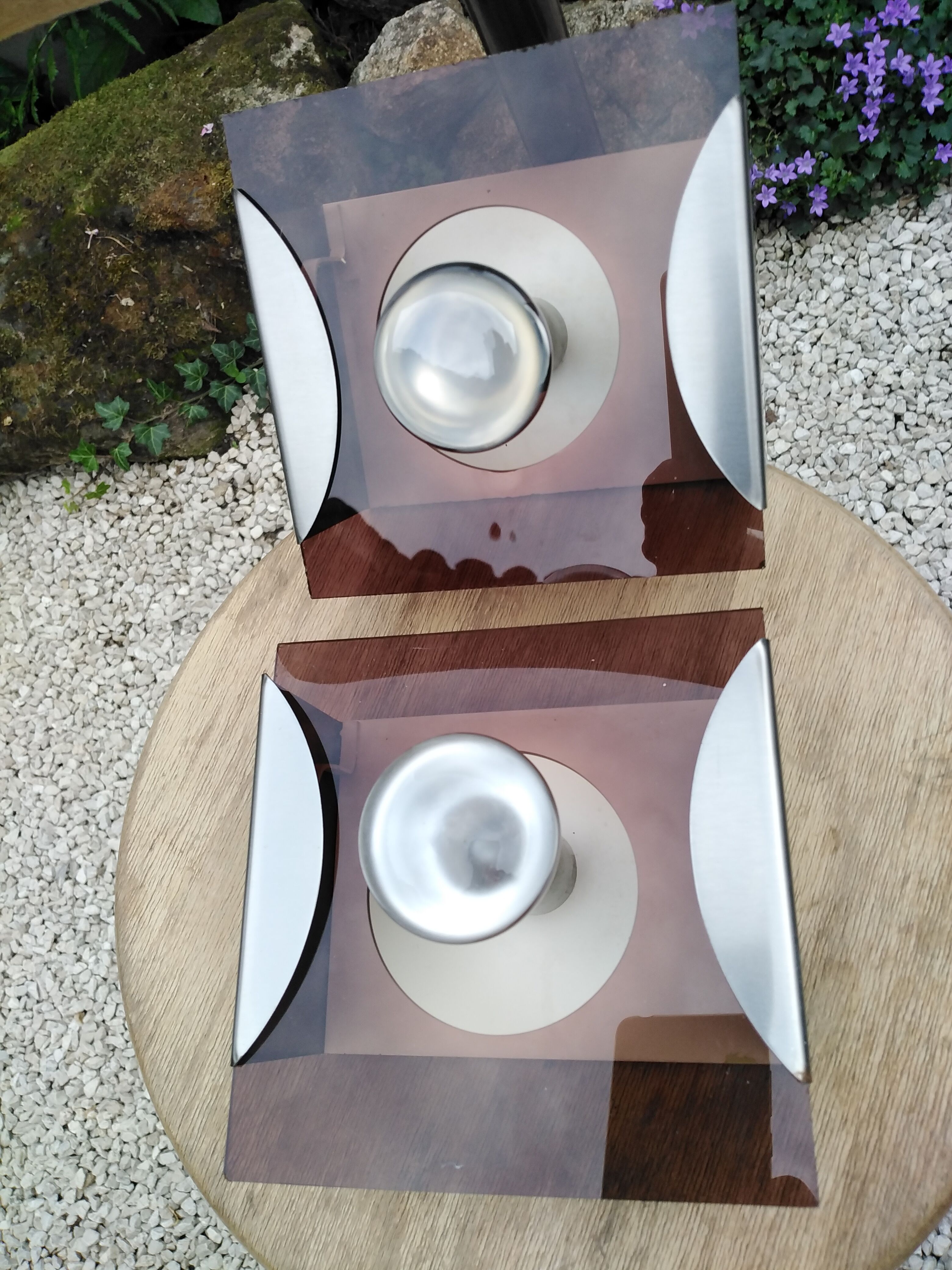 Pair of wall lamps vintage plexiglass smoked