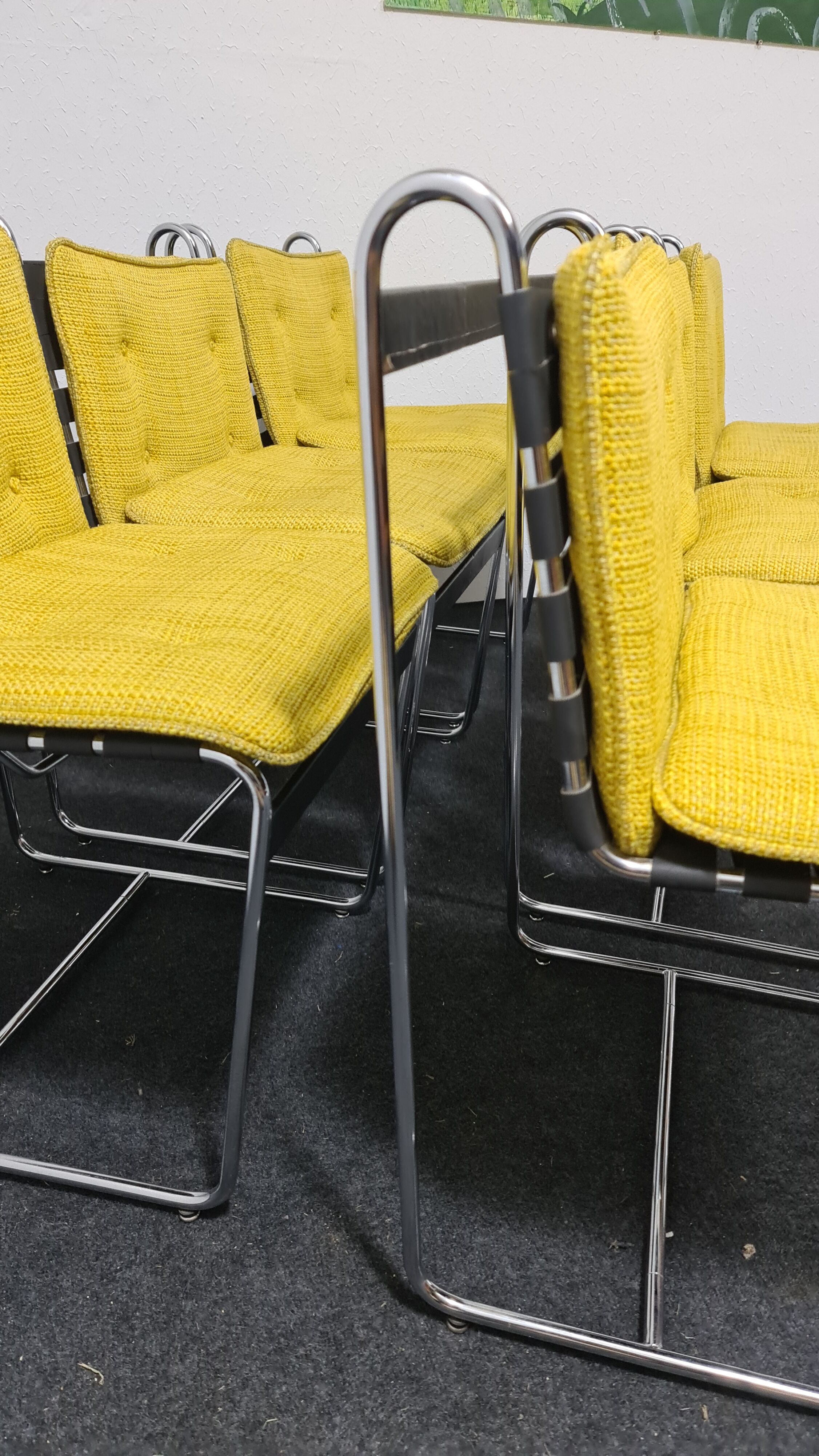 A set of 6 vintage  metal framed dinning chairs