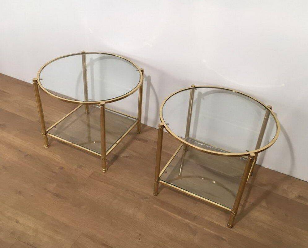 Pair of round brass side tables