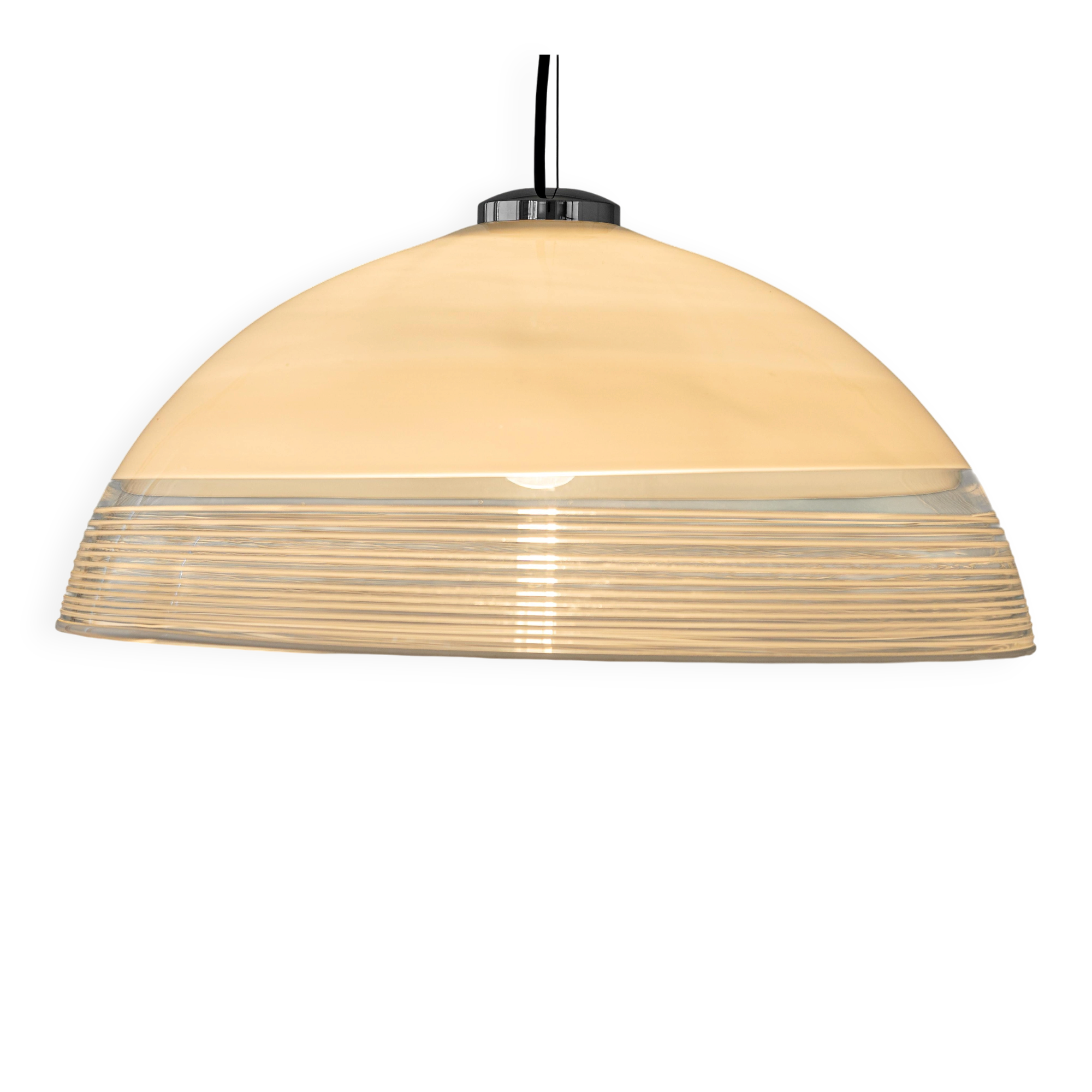 Magnificent suspended light fixture in white glass, Murano glass, Italy, 1970s.