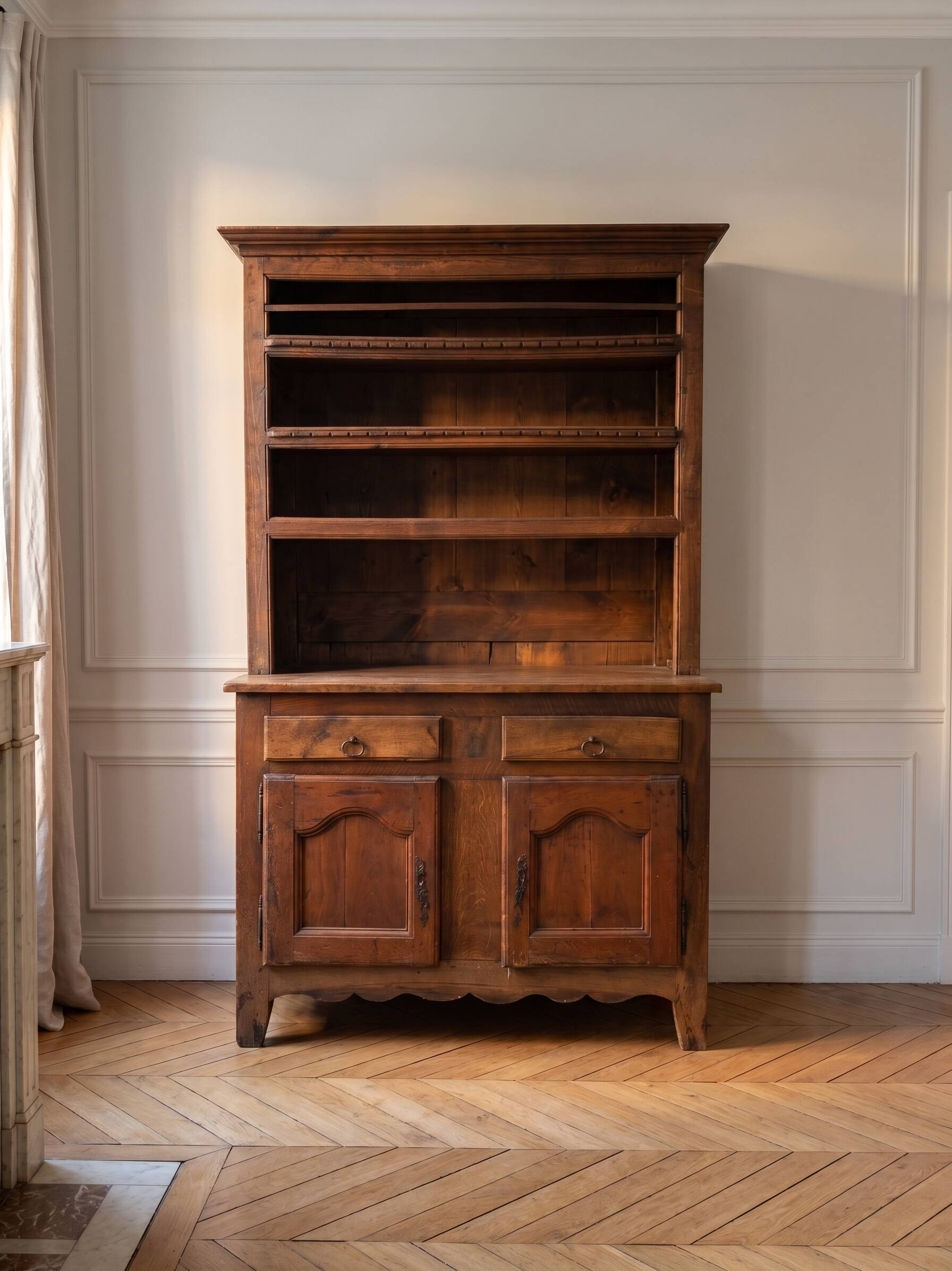 Sideboard, buffet, double body in solid oak Louis XV, Louis Philippe