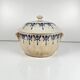 Old stoneware hot water bottle / casserole from Saint Uze, blue decoration, early 20th century.
