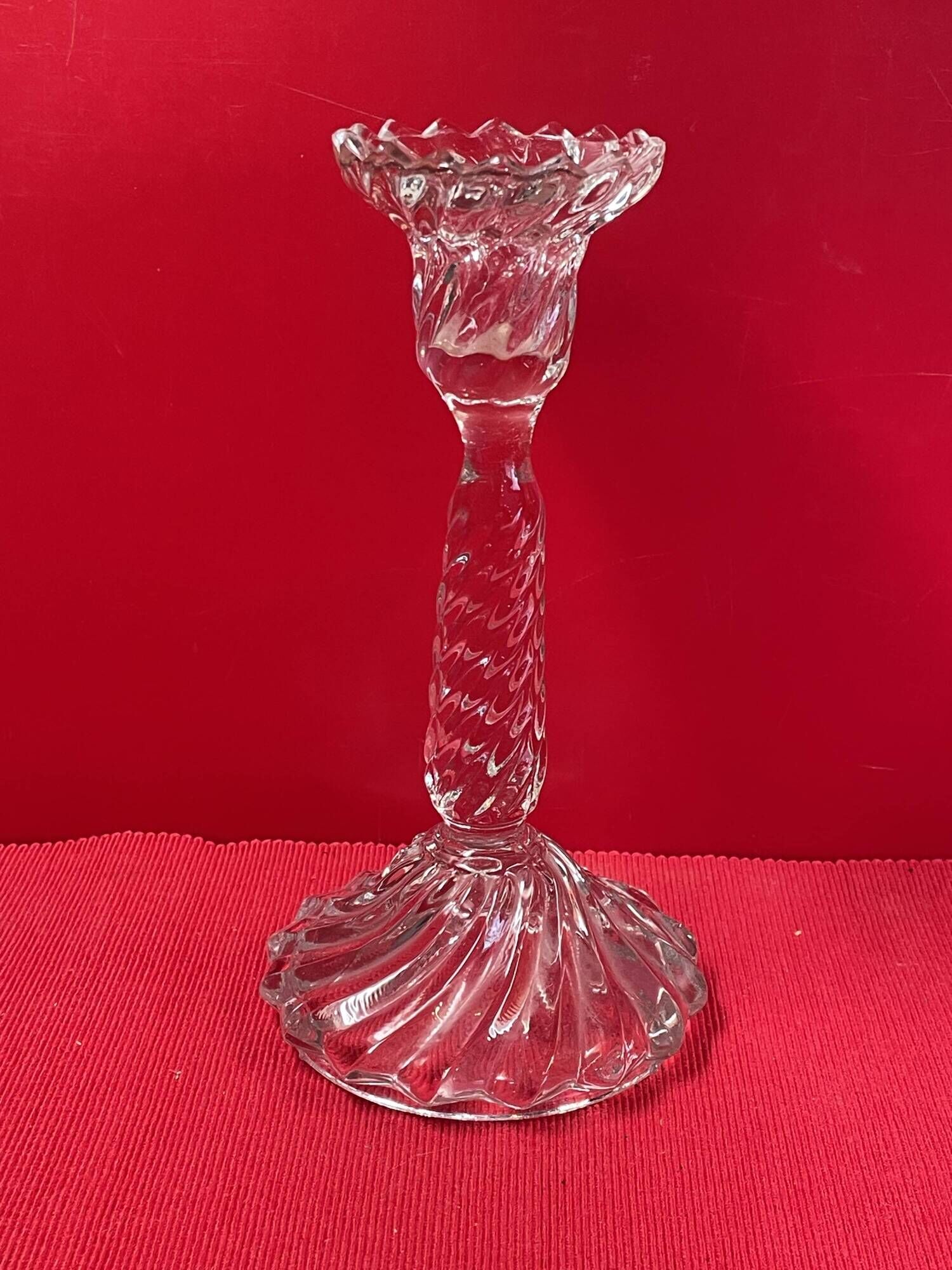 Set of 3 different candle holders, molded glass, very trendy 20 to 22 cm