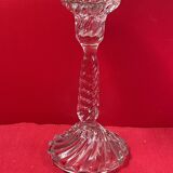 Set of 3 different candle holders, molded glass, very trendy 20 to 22 cm