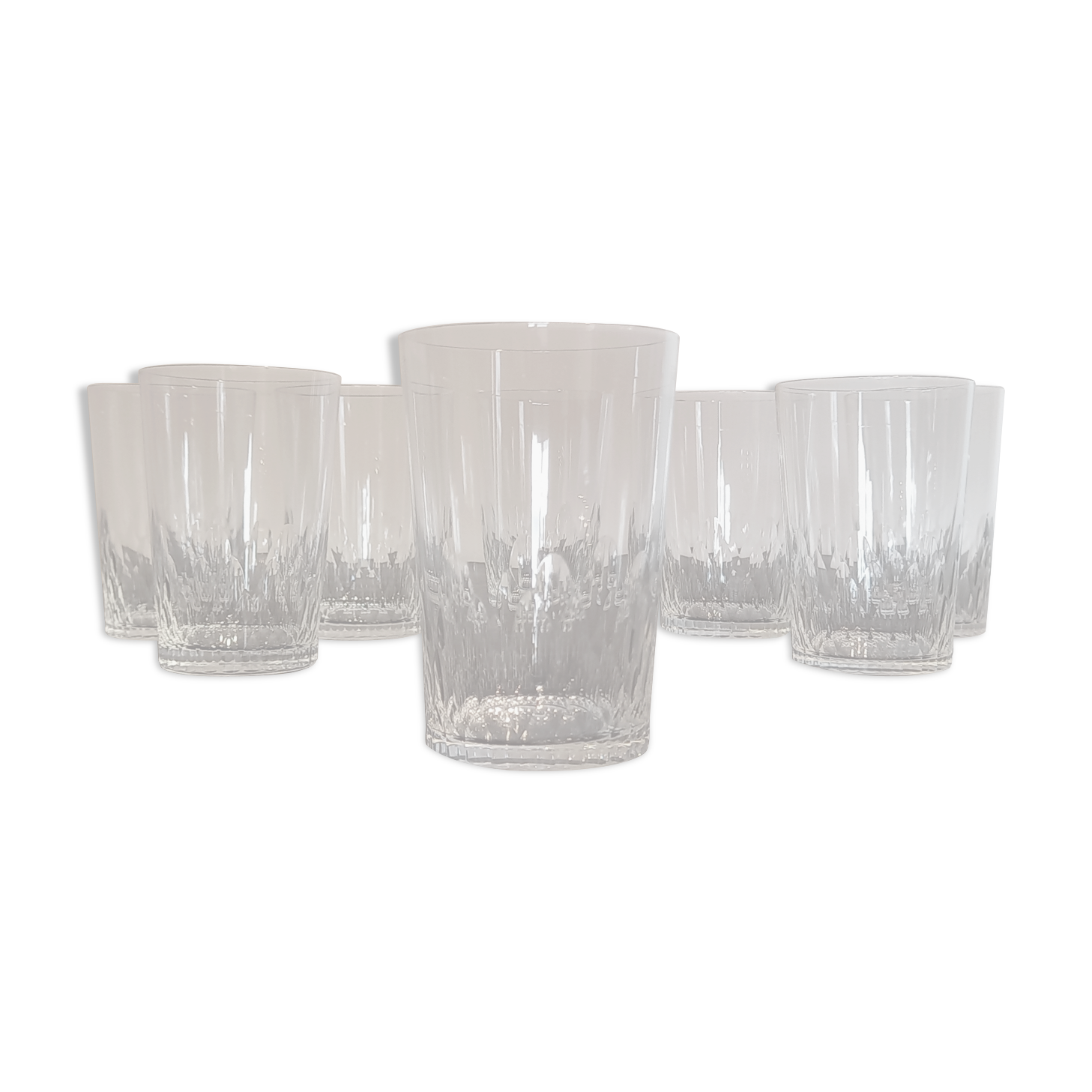 8 Baccarat crystal footless glasses, cut with facets