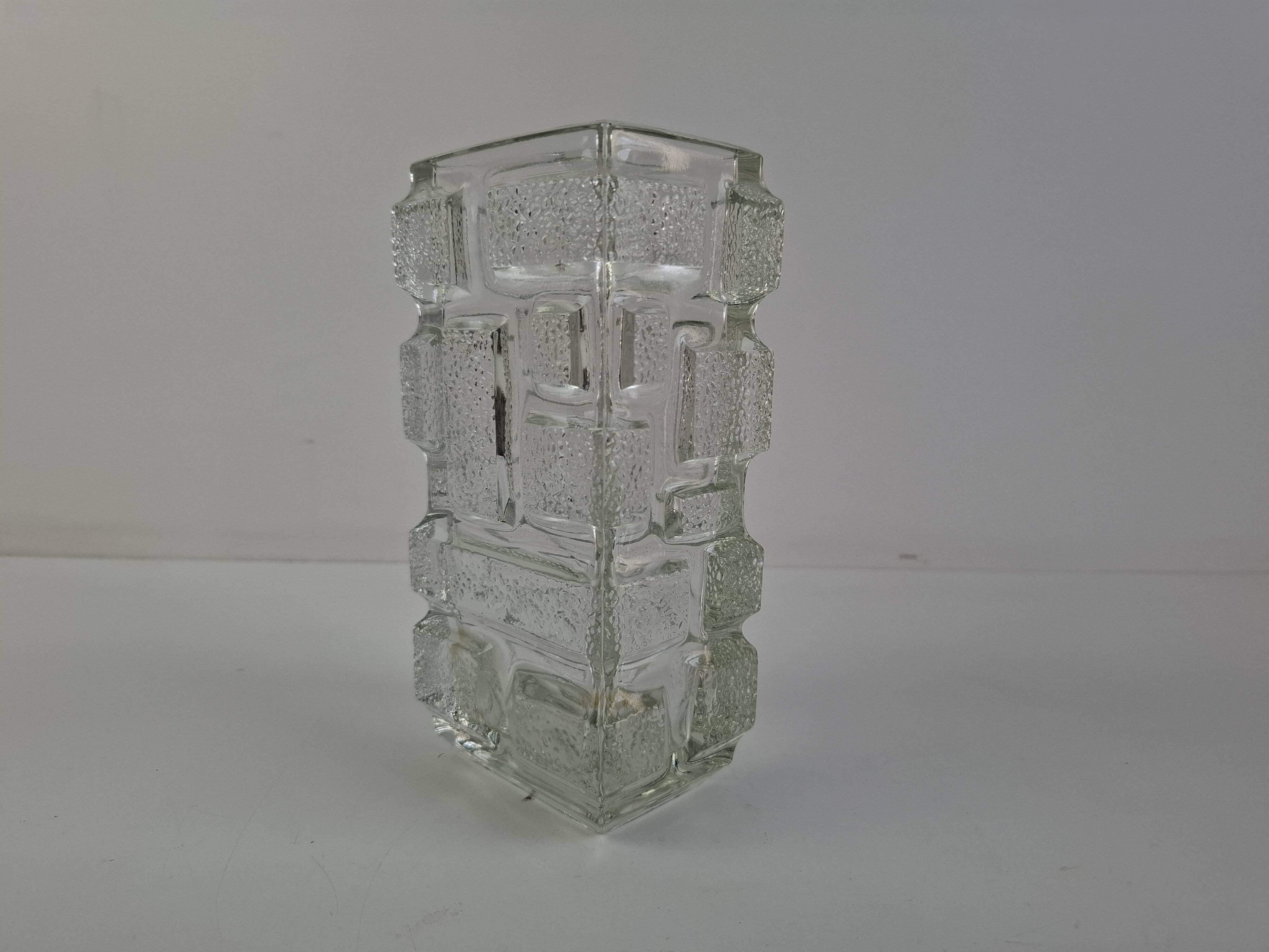 1969 Brickwork Pressed Glass Vase by Jiří Zejmon for Rudolfova Huť, Czechos