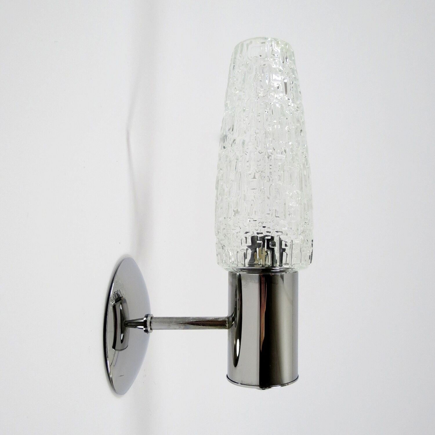 Set of two glass and chrome metal wall lamps, 1960s