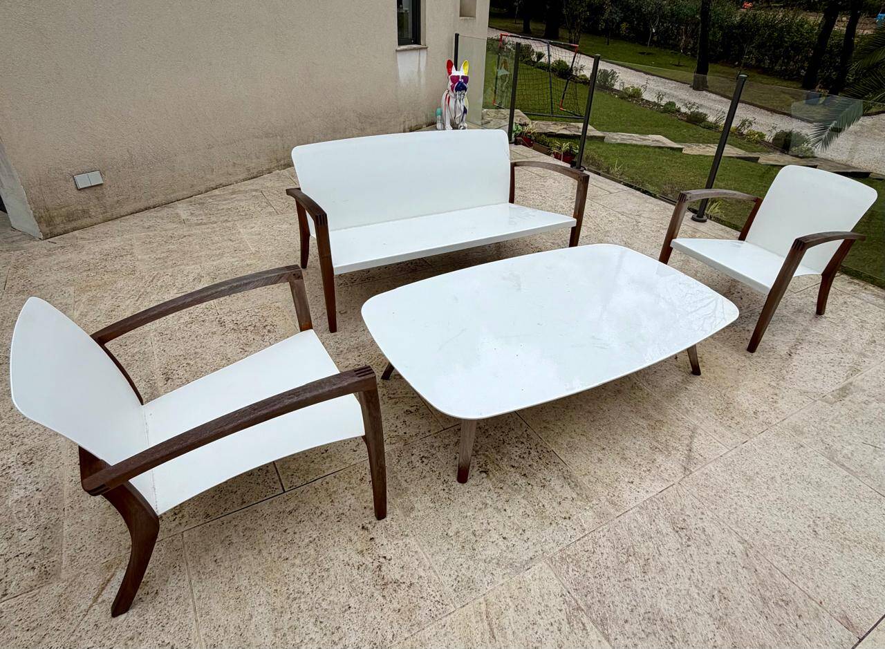 Salon de jardin Royal Botania – teck & métal blanc