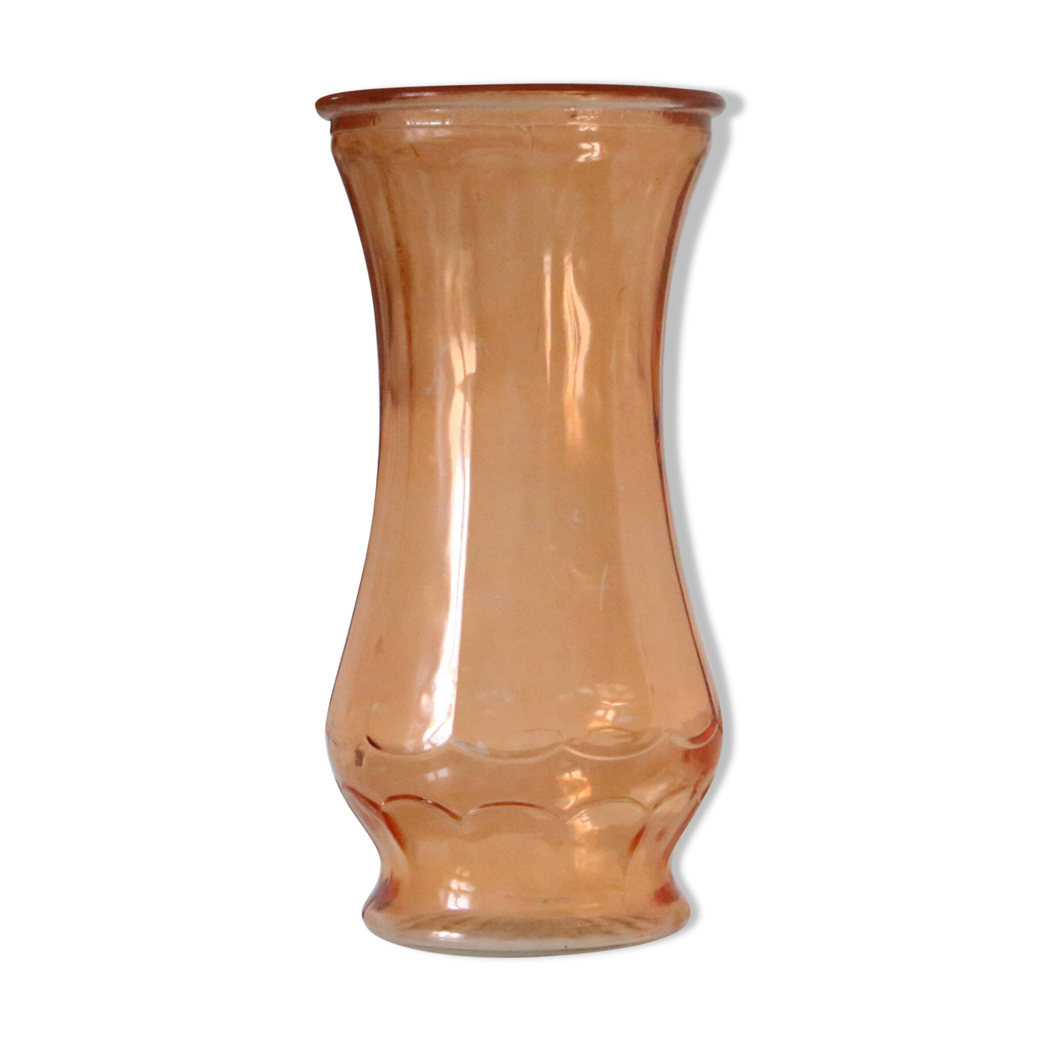 Grand vase en verre, abricot, vintage français, authentique