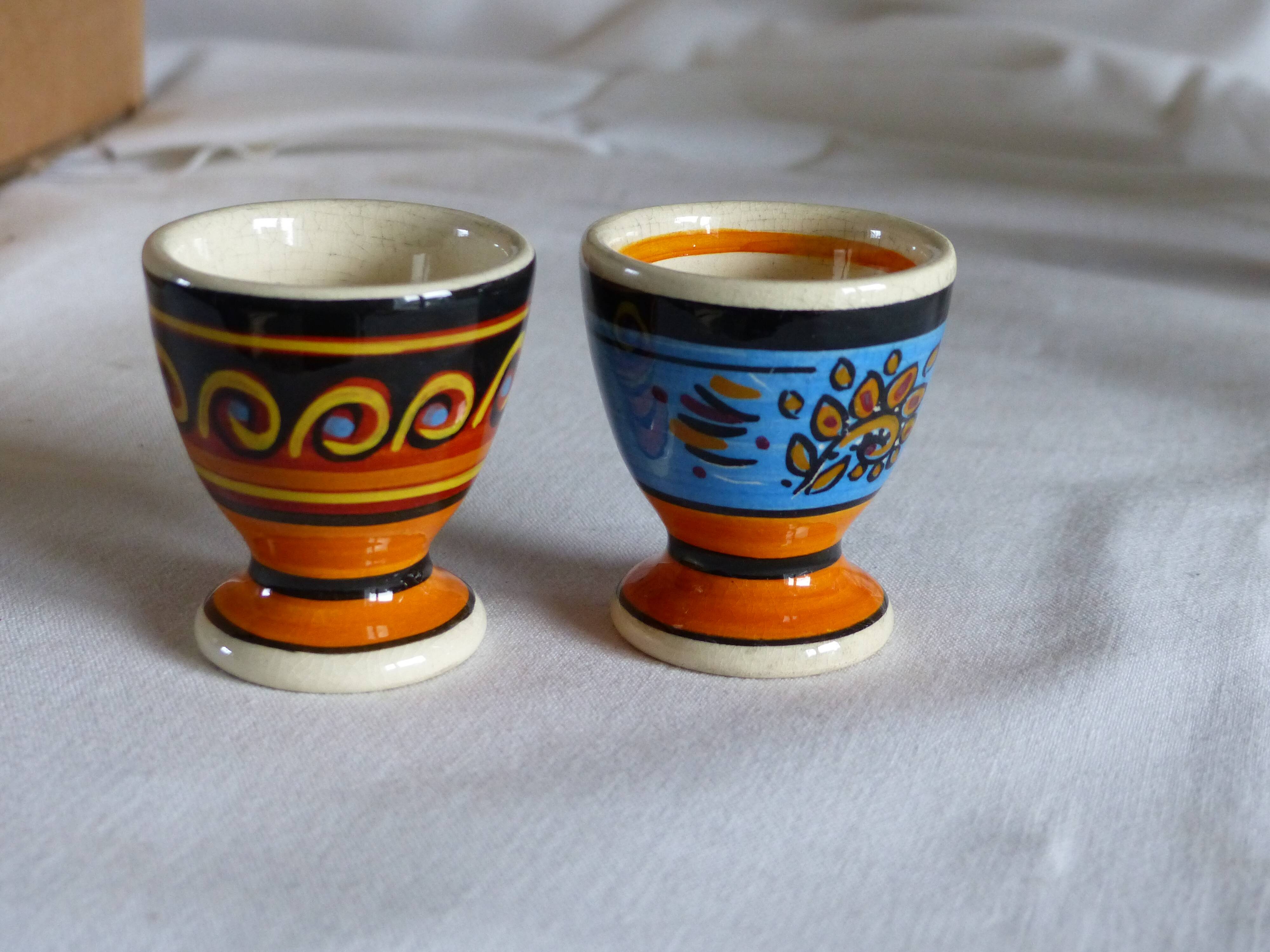 Pair of egg cups, earthenware, Quimper.