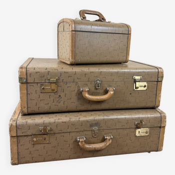 Bagages lancel paris comprenant 2 valises et 1 vanity circa 1980  toile et cuir