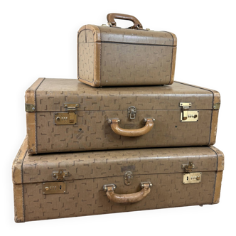 Lancel Paris luggage including 2 suitcases and 1 vanity case circa 1980 canvas and leather