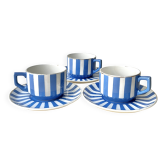 Set of 3 FOX TROTT coffee cups from Sarreguemines, 1930s, Art Deco service.