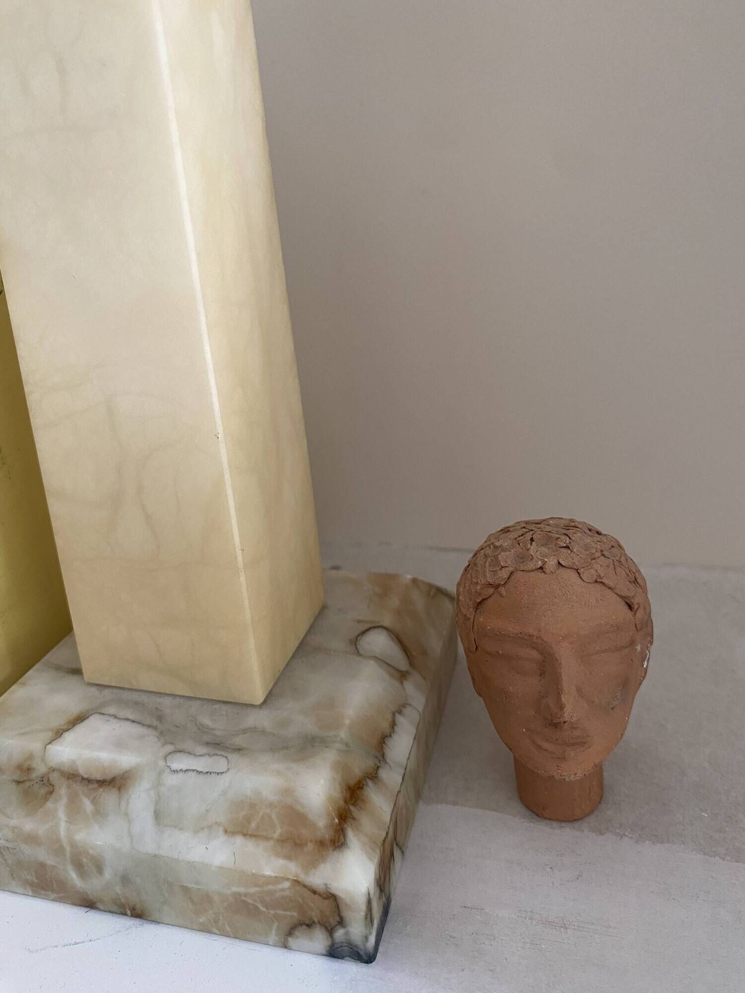 Alabaster lamp, 2M braided fabric cable, cotton shade