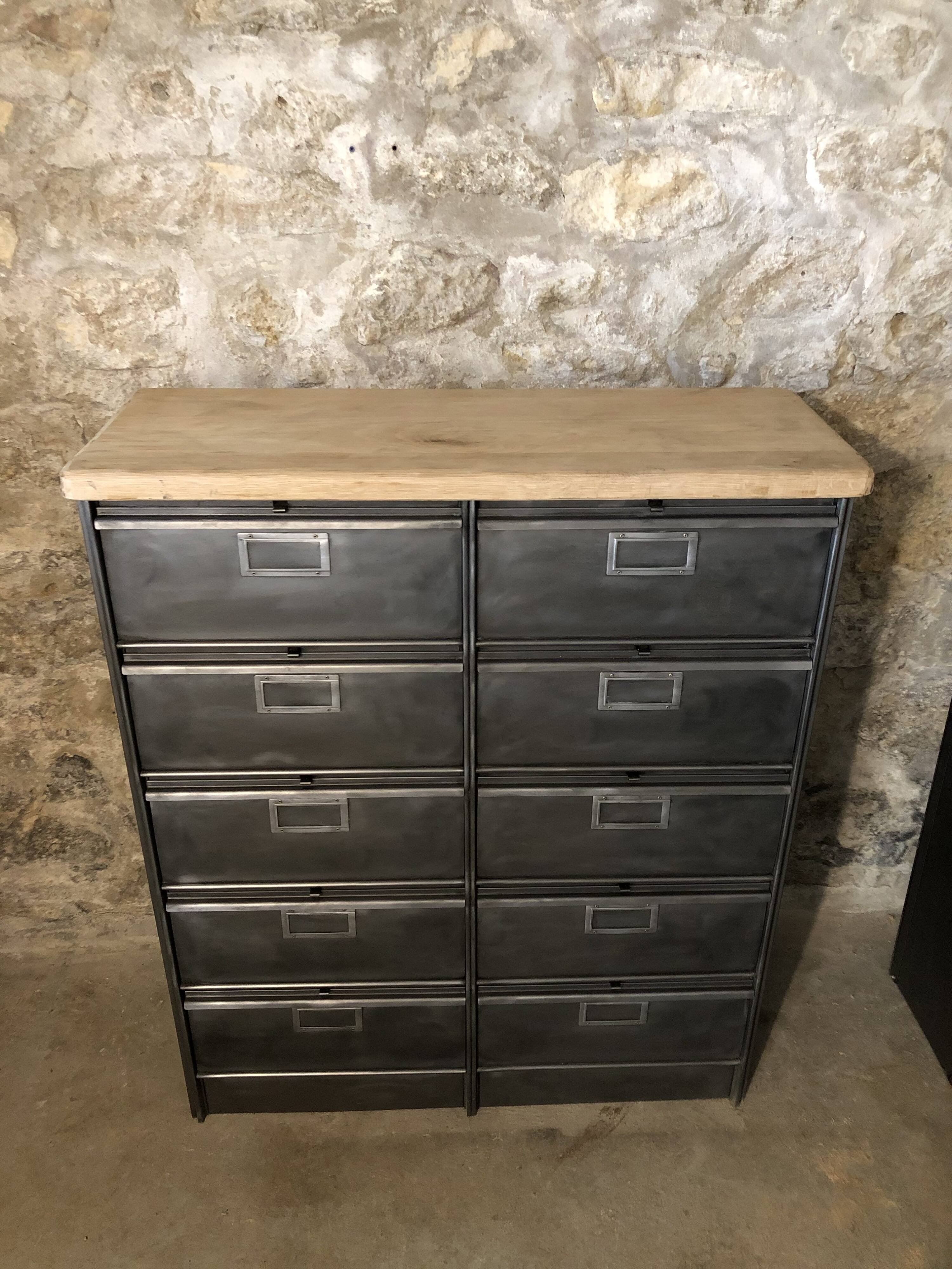 Ronéo furniture with 10 industrial wood and metal flaps