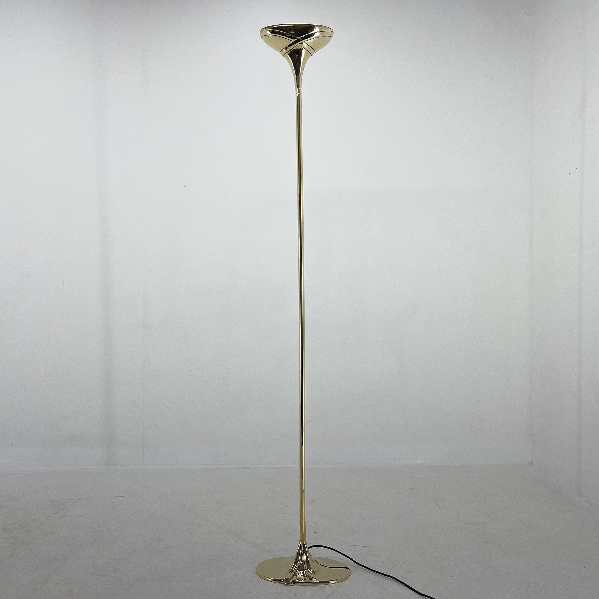 Italian tall all brass torchiere floor lamp, marked