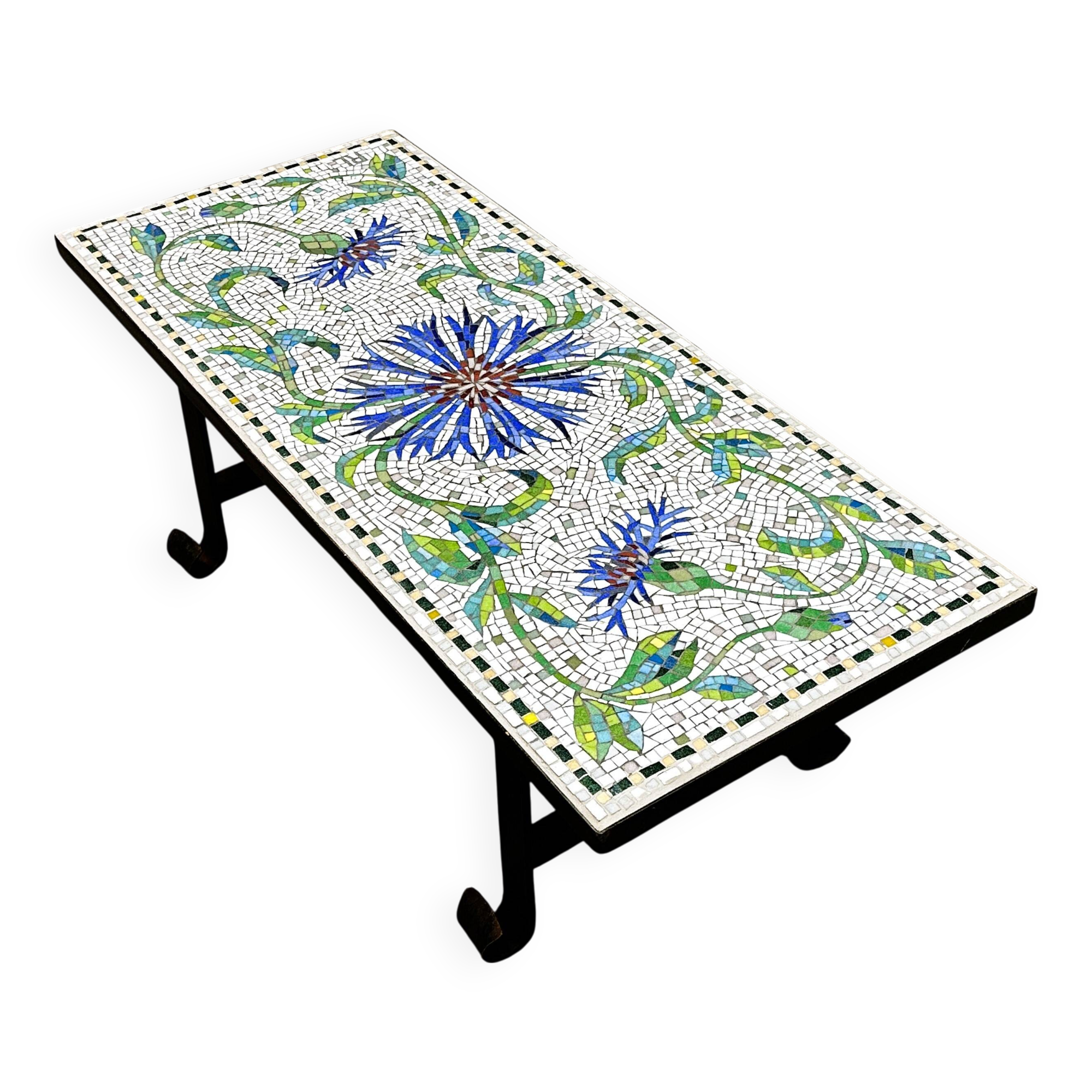 Amazing Wrought Iron Handmade Mosaic Coffee Table - France 1960's