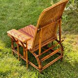 Ancienne chaise longue en rotin et osier, vers 1930