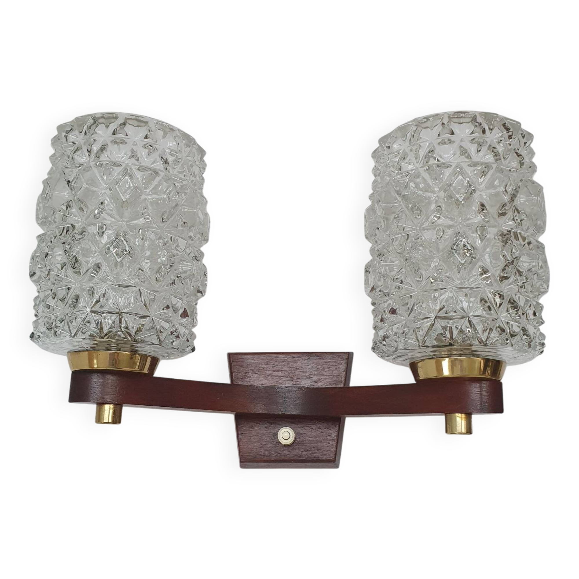 Large vintage wooden wall light with double lighting