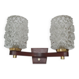 Large vintage wooden wall light with double lighting