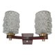 Large vintage wooden wall light with double lighting