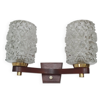 Large vintage wooden wall light with double lighting