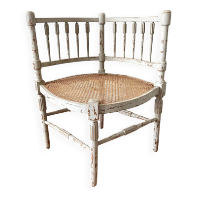 Fauteuil coin de cheminée XIXe , bois et cannage