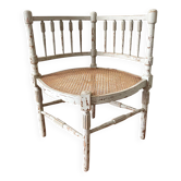 Fauteuil coin de cheminée XIXe , bois et cannage
