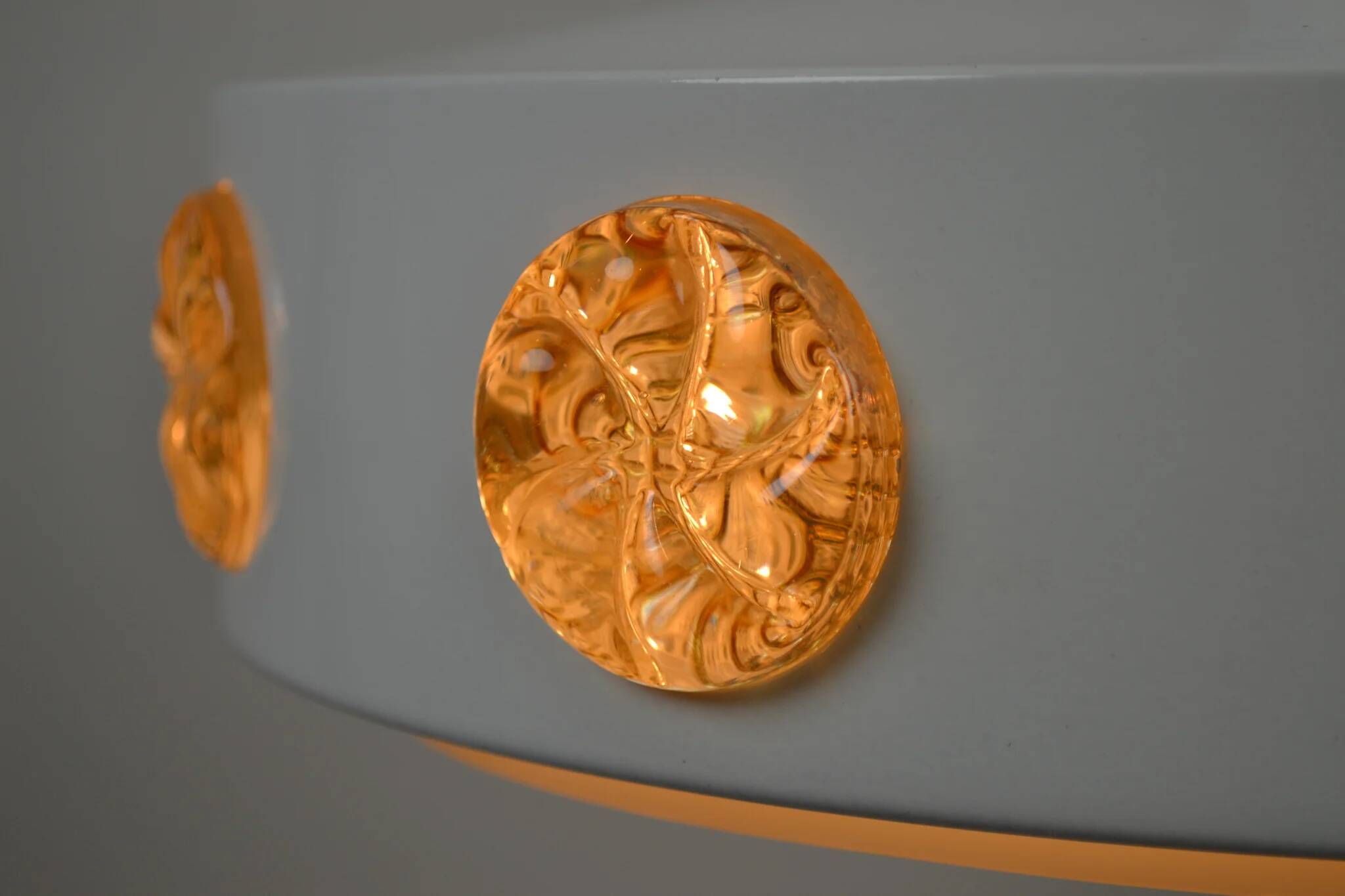 Pendant Lamp with Amber Glass Medallion Inserts — Vitrika, Denmark, 1960s
