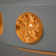 Pendant Lamp with Amber Glass Medallion Inserts — Vitrika, Denmark, 1960s