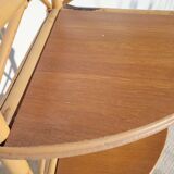 Corner rattan shelf with 3 wooden shelves