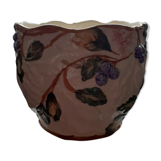 Cache pot barbotine fruits et fleurs en céramique