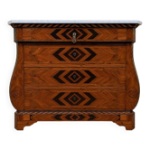 Commode marqueterie style suisse – plateau marbre de Carrare