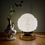 Vintage globe table lamp in white Clichy glass