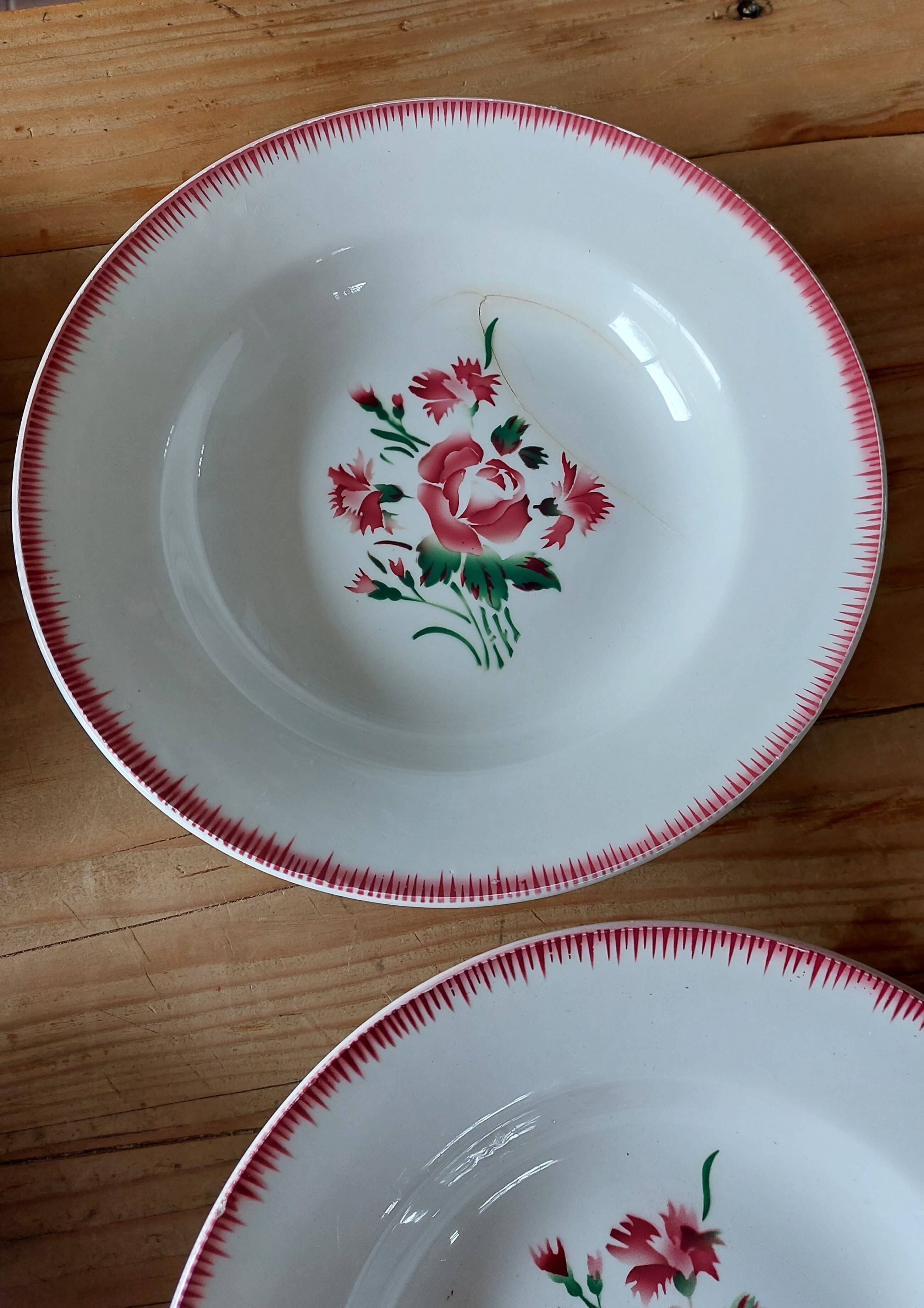 mismatched lot 6 stamped soup plates