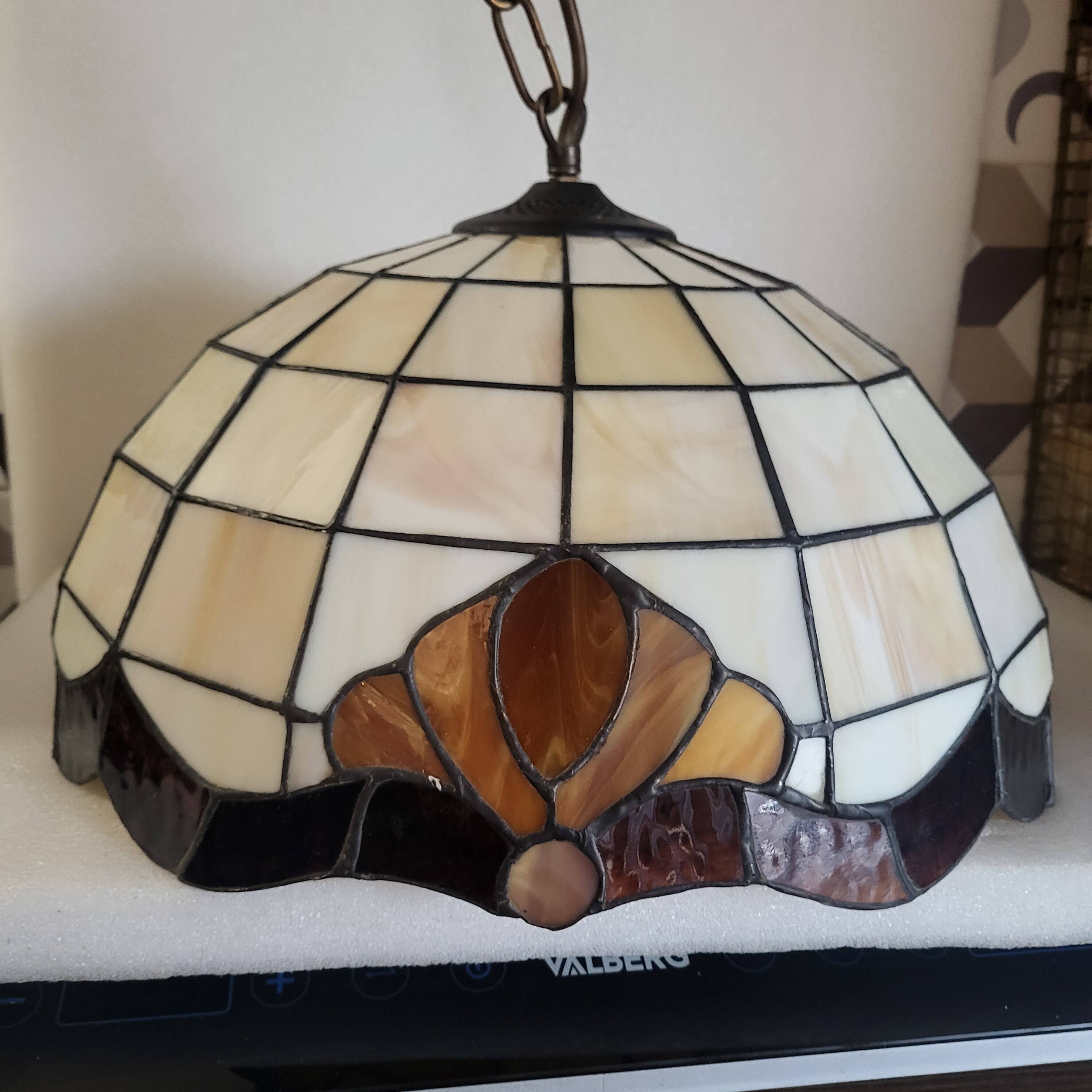 Tiffany-style stained glass pendant, vintage Honsel Germany