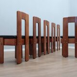 Ensemble de 6 chaises brutalistes en bois massif, Italie, années 1960