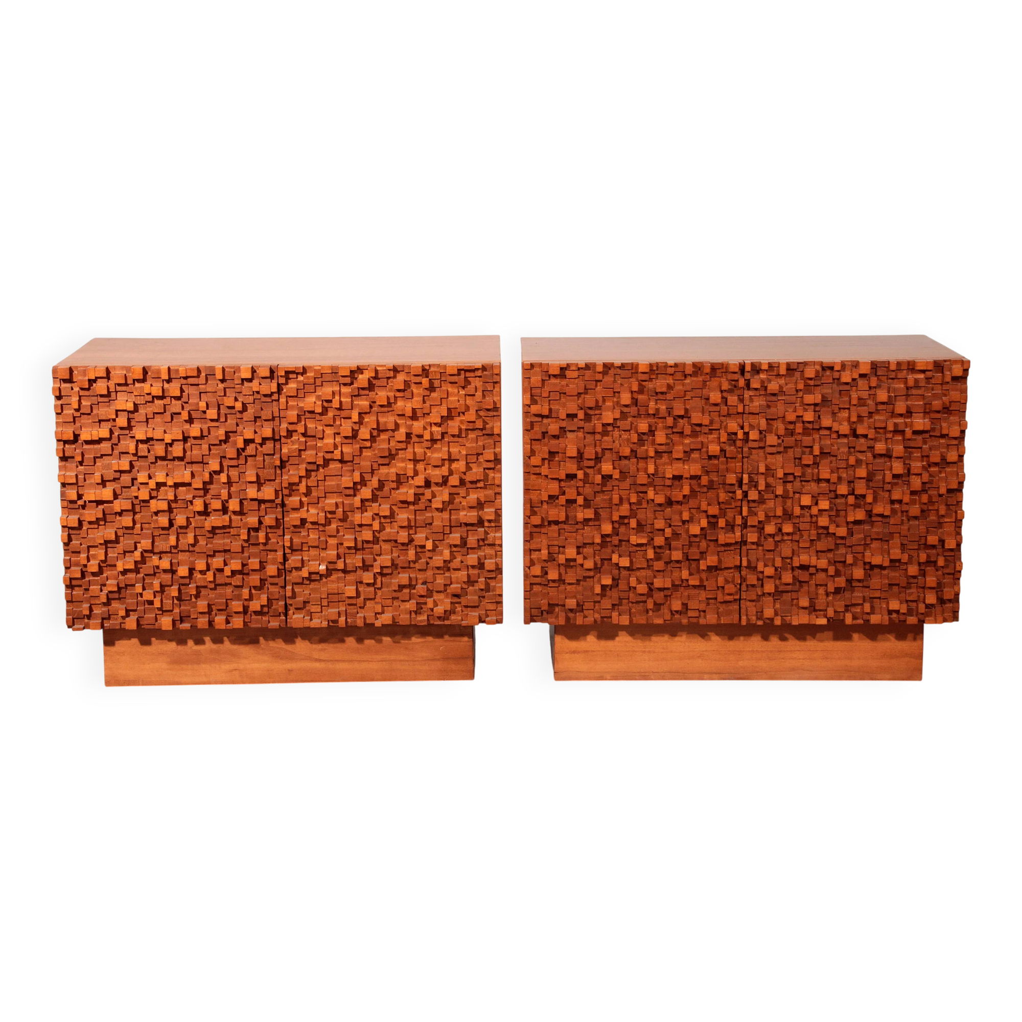 Contemporary pair of Brutalist sideboards made of solid wood