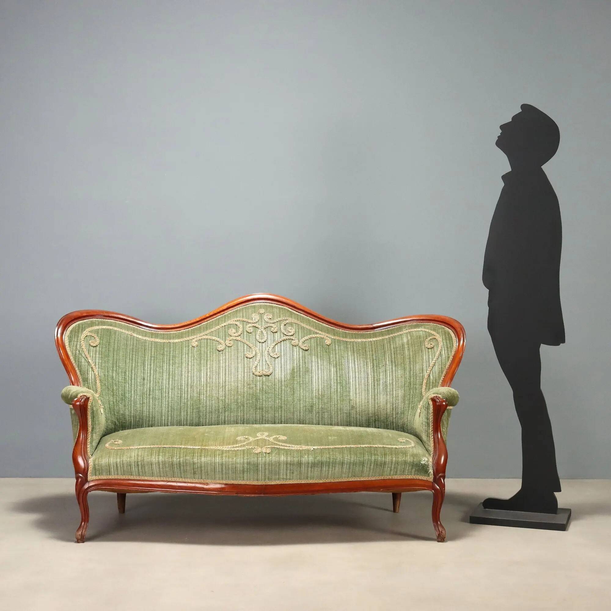 Antique Louis-Philippe canapé in mahogany and velvet, Italy, 19th century