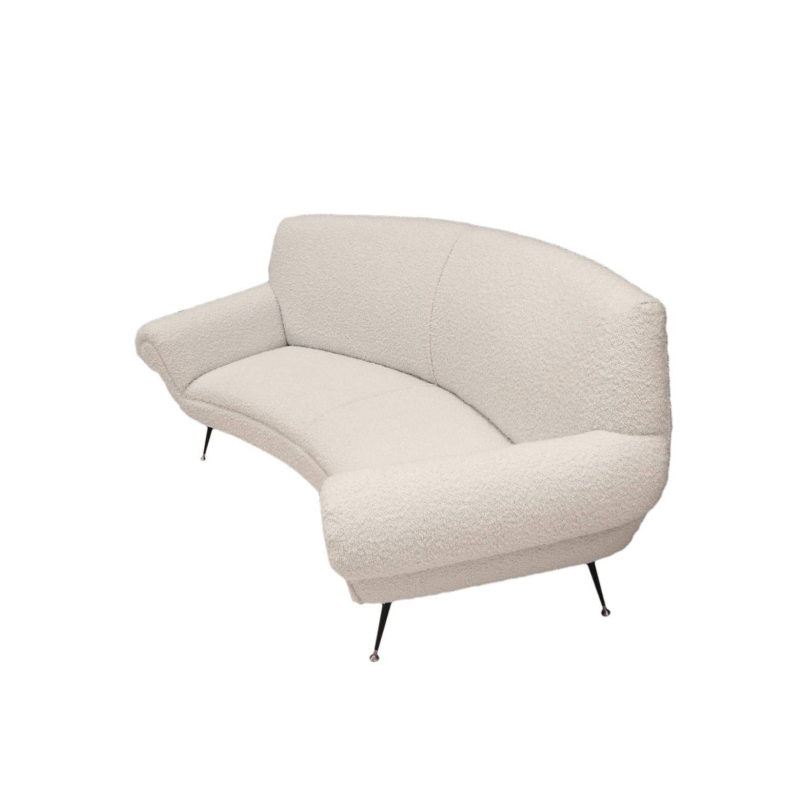 Mid-Century Gigi Radice for Minotti White Boucle Curved Six Legs Sofa
