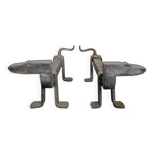 Paire de chenets zoomorphes, - couple