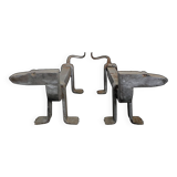 Pair of zoomorphic andirons, couple of dachshunds.