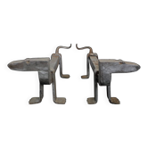 Pair of zoomorphic andirons, couple of dachshunds.