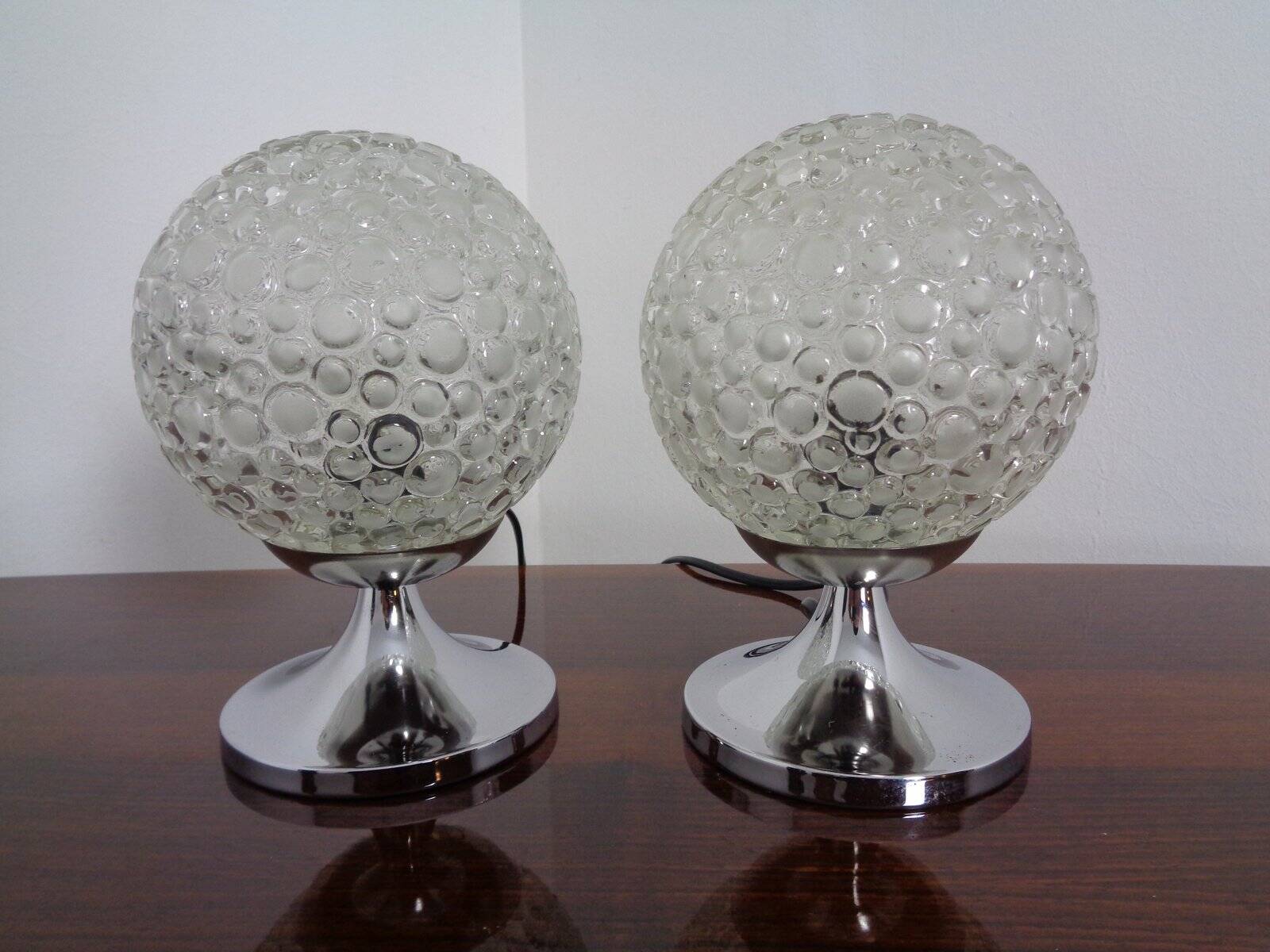 Glass Bubble Table Lamps, 1970s, Set of 2
